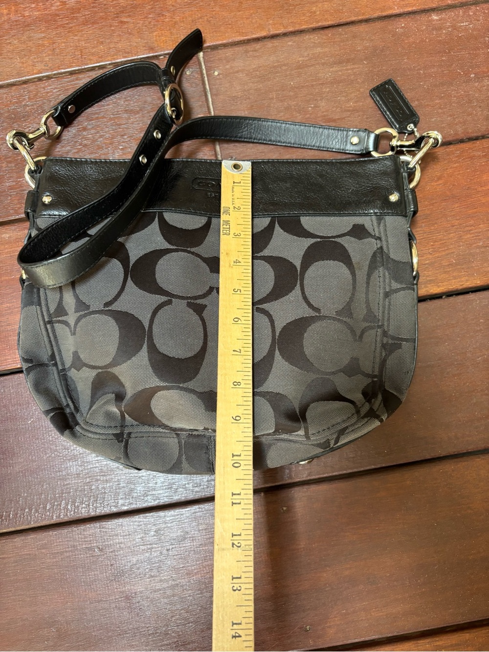 COACH Zoe Signature Black/Gray Hobo Bag Jacquard ZIP Buckle Canvas & Leather - Picture 3 of 11